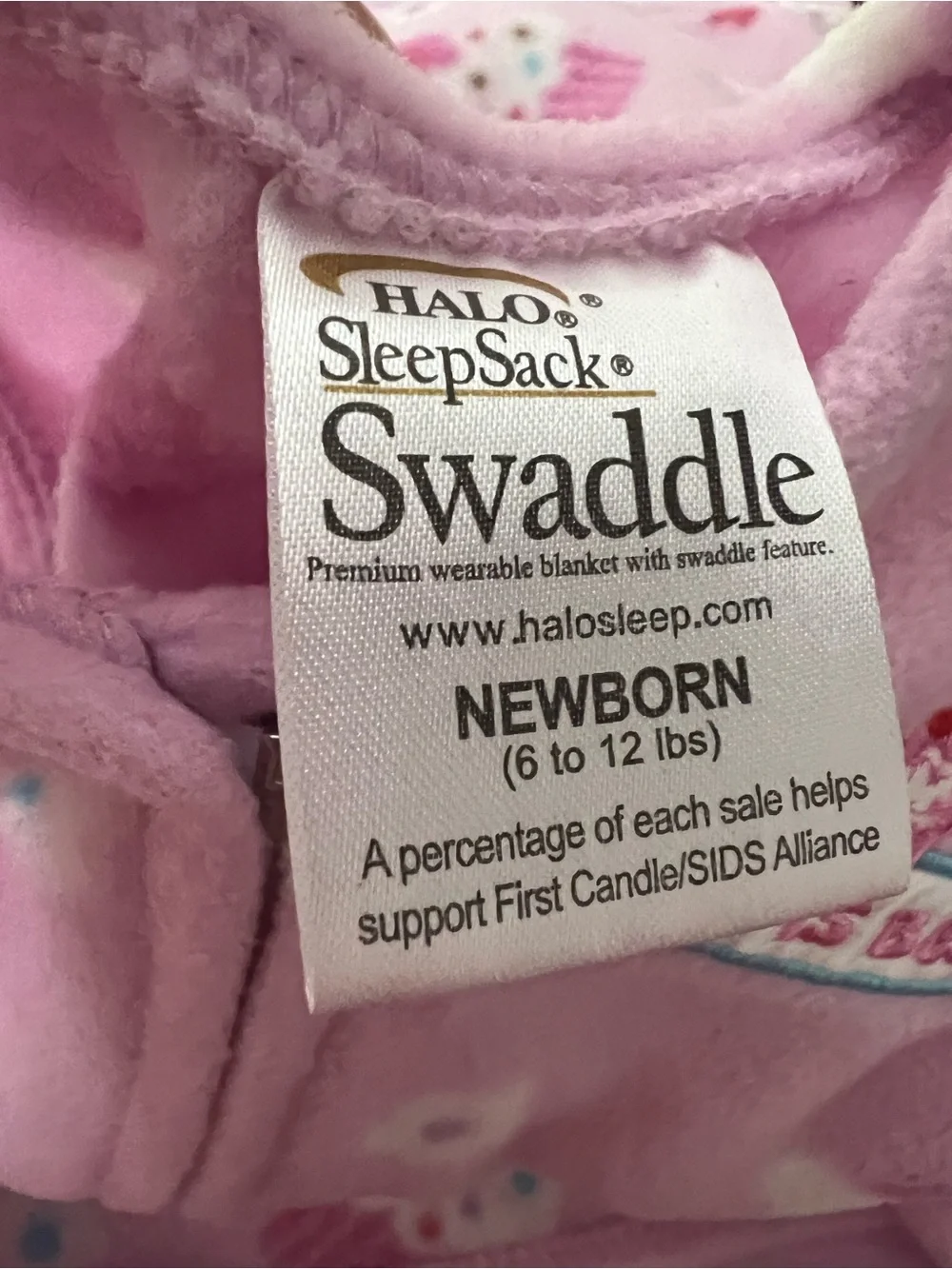 HALO SleepSack Swaddle Newborn 6-12 Lbs Pink Cupcake 3-in-1